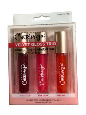 Max Makeup Cherimoya Velvet Gloss Trio High-Shine Strawberry 3-Piece Lip Gloss